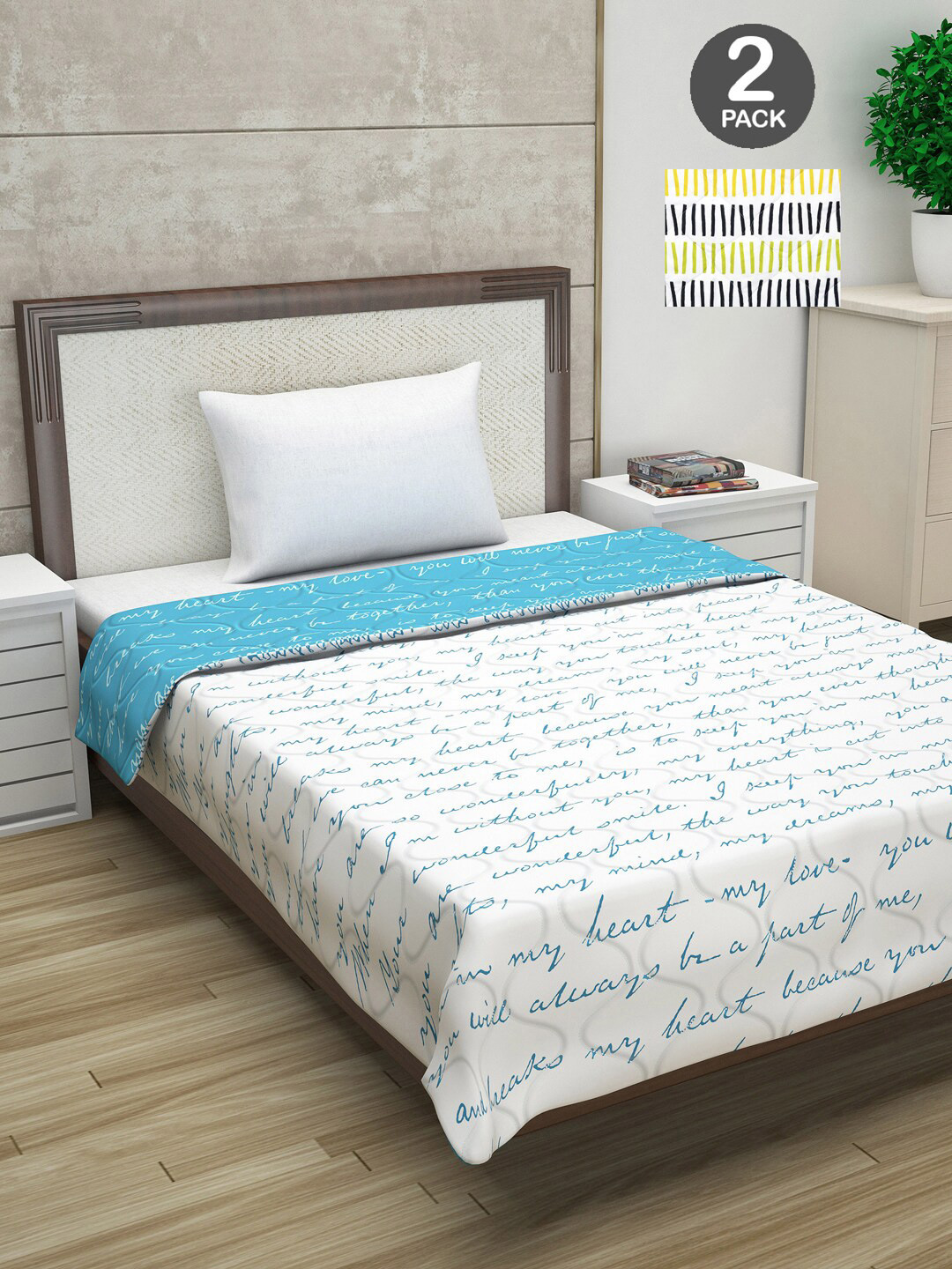 

Divine Casa Set of 2 Abstract Printed Mild Winter 120 GSM Single Bed Comforter, Blue