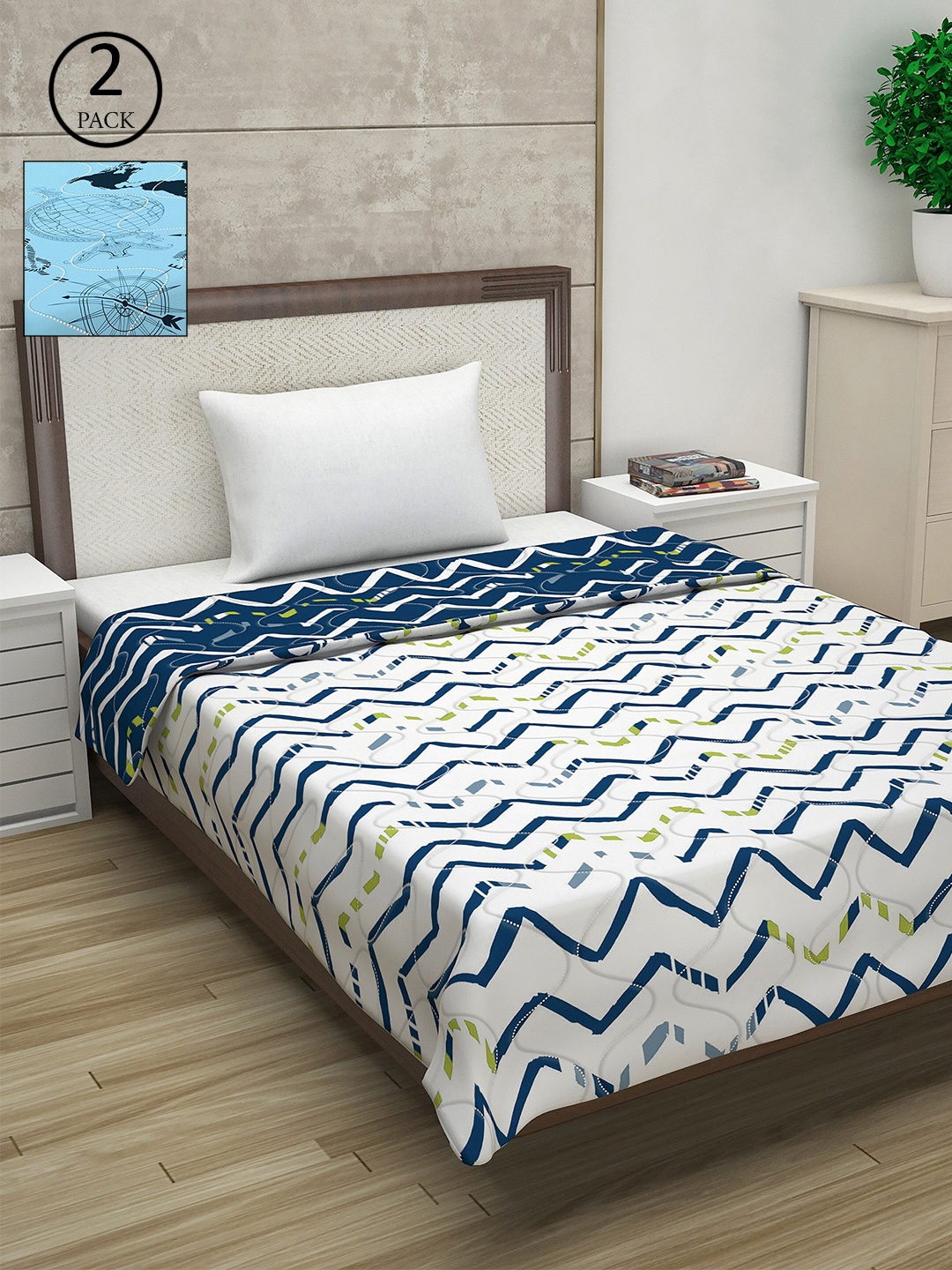

Divine Casa Set of 2 Abstract Printed Mild Winter 120 GSM Single Bed Comforter, Navy blue