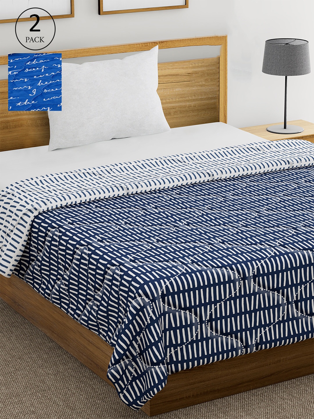 

Divine Casa Set of 2 Abstract Printed Mild Winter 120 GSM Single Bed Comforter, Blue