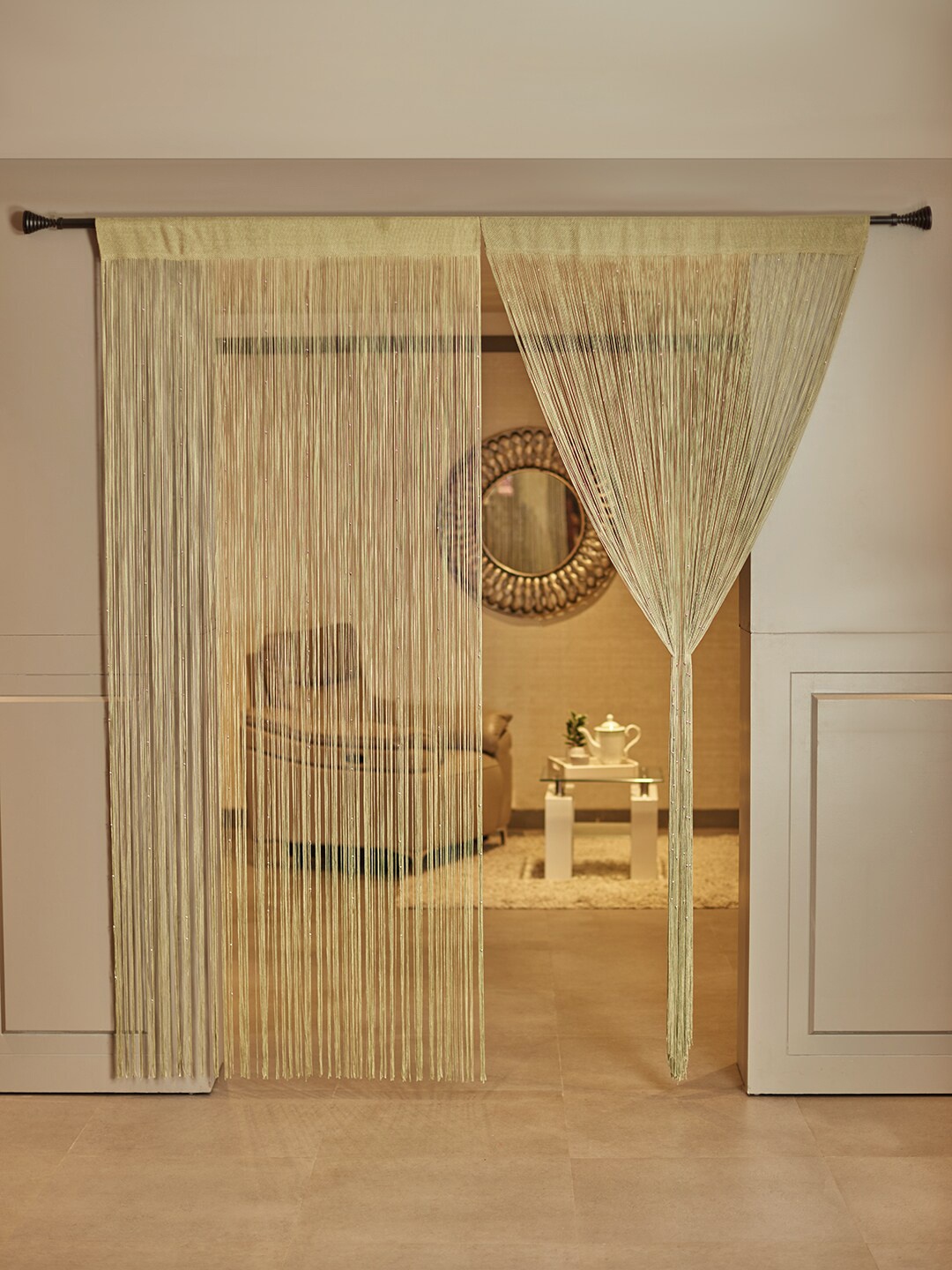 

HomeTown Sheer Decorative String Door Curtain, Olive