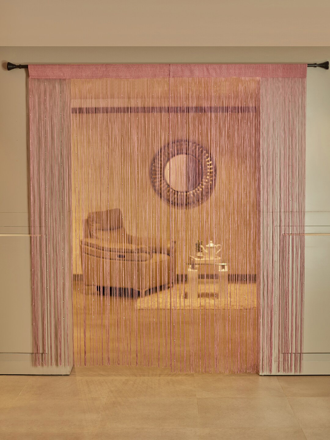 

HomeTown Decorative String Sheer Door Curtain, Pink