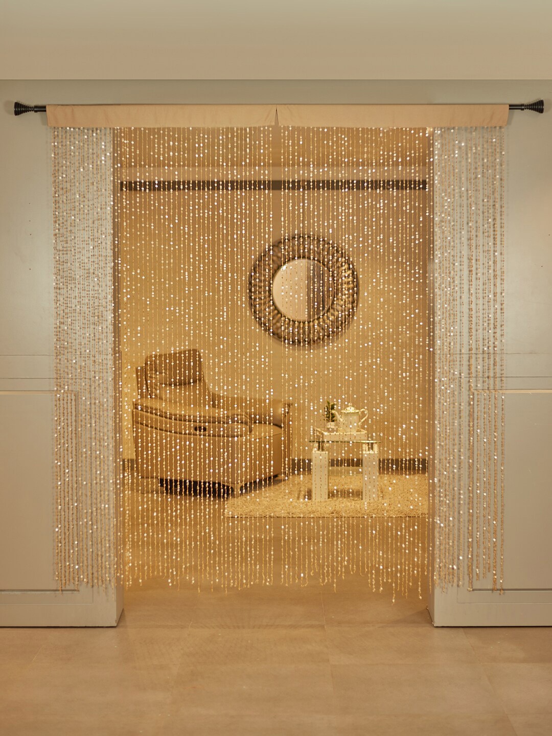

HomeTown Embellished Decorative Sheer Door Curtain, Gold