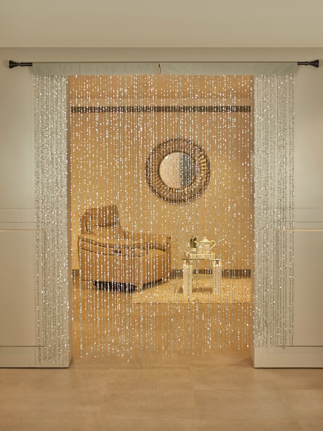 

HomeTown Embellished Decorative Sheer Door Curtain, Silver