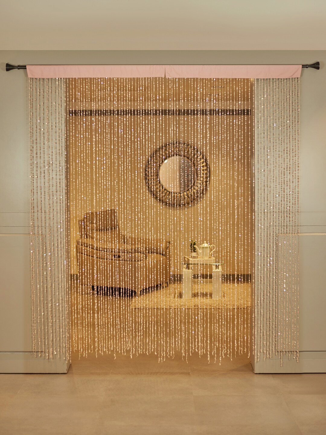

HomeTown Embellished Decorative Sheer Door Curtain, Pink