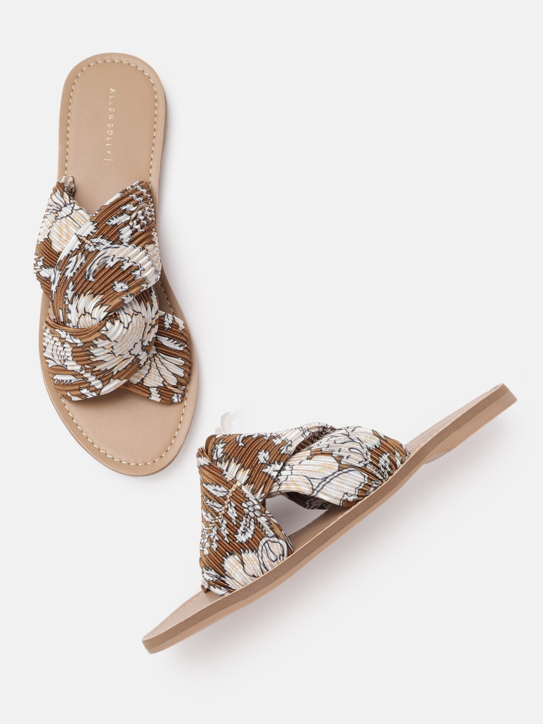 

Allen Solly Women Brown & White Floral Print Open Toe Flats