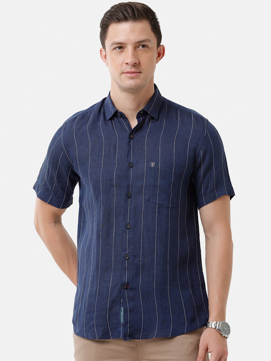 

Linen Club Men Blue Striped Sustainable Casual Linen Shirt