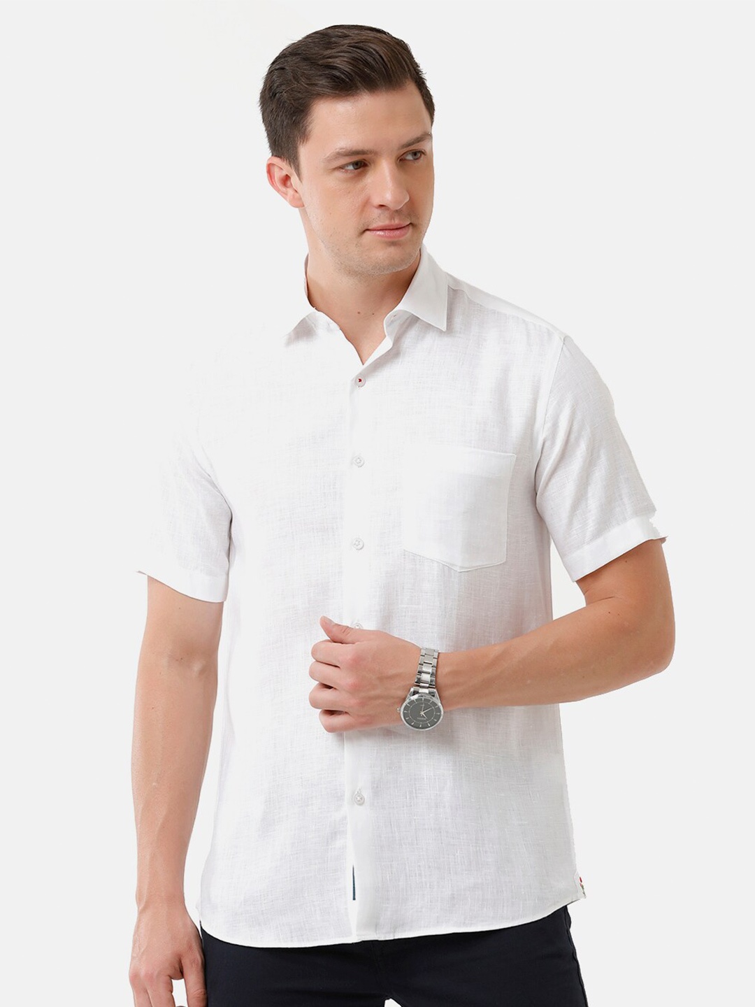 

Linen Club Men Solid Linen Sustainable Casual Shirt, White