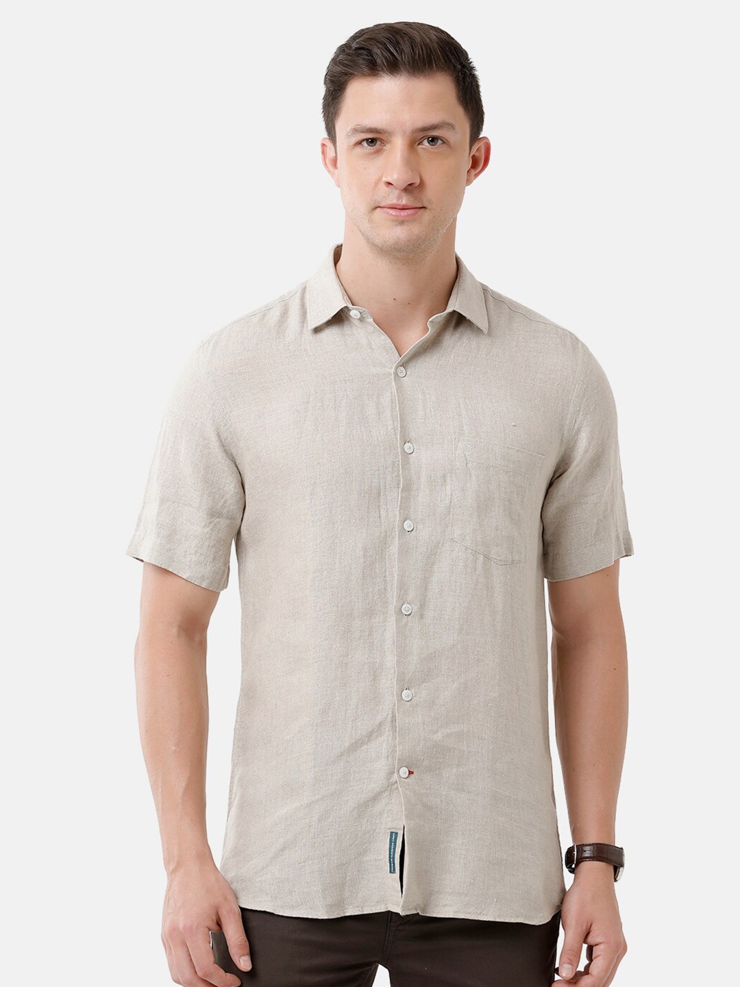 

Linen Club Men Linen Casual Shirt, Beige