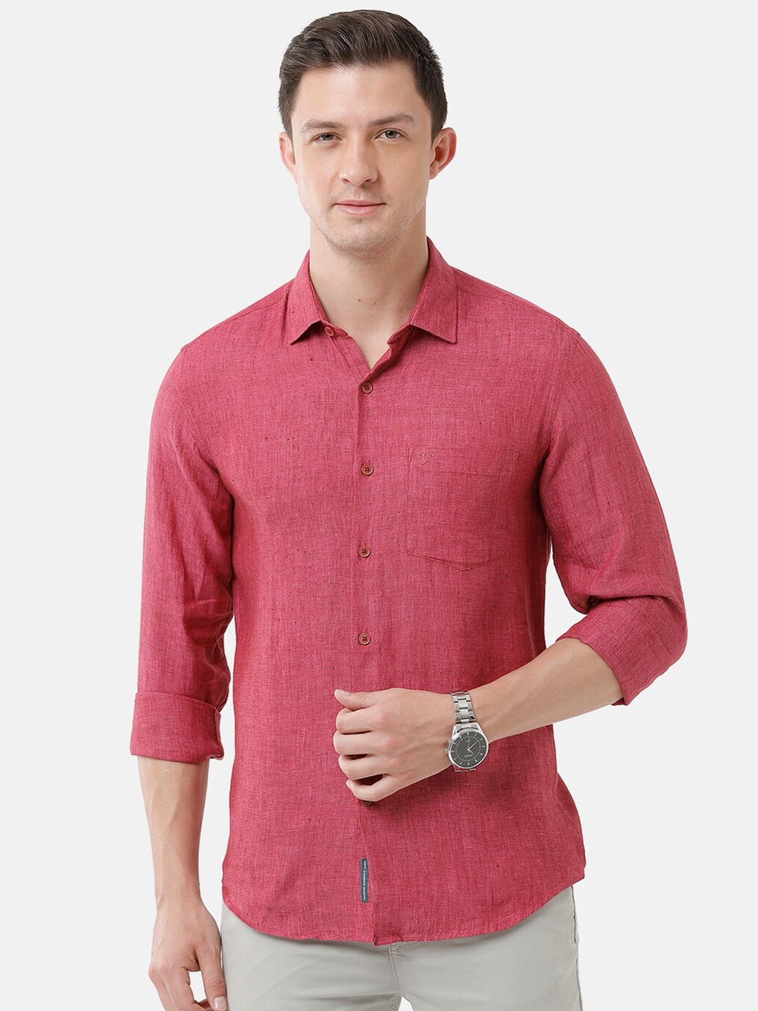 

Linen Club Men Regular Fit Solid Linen Casual Shirt, Red