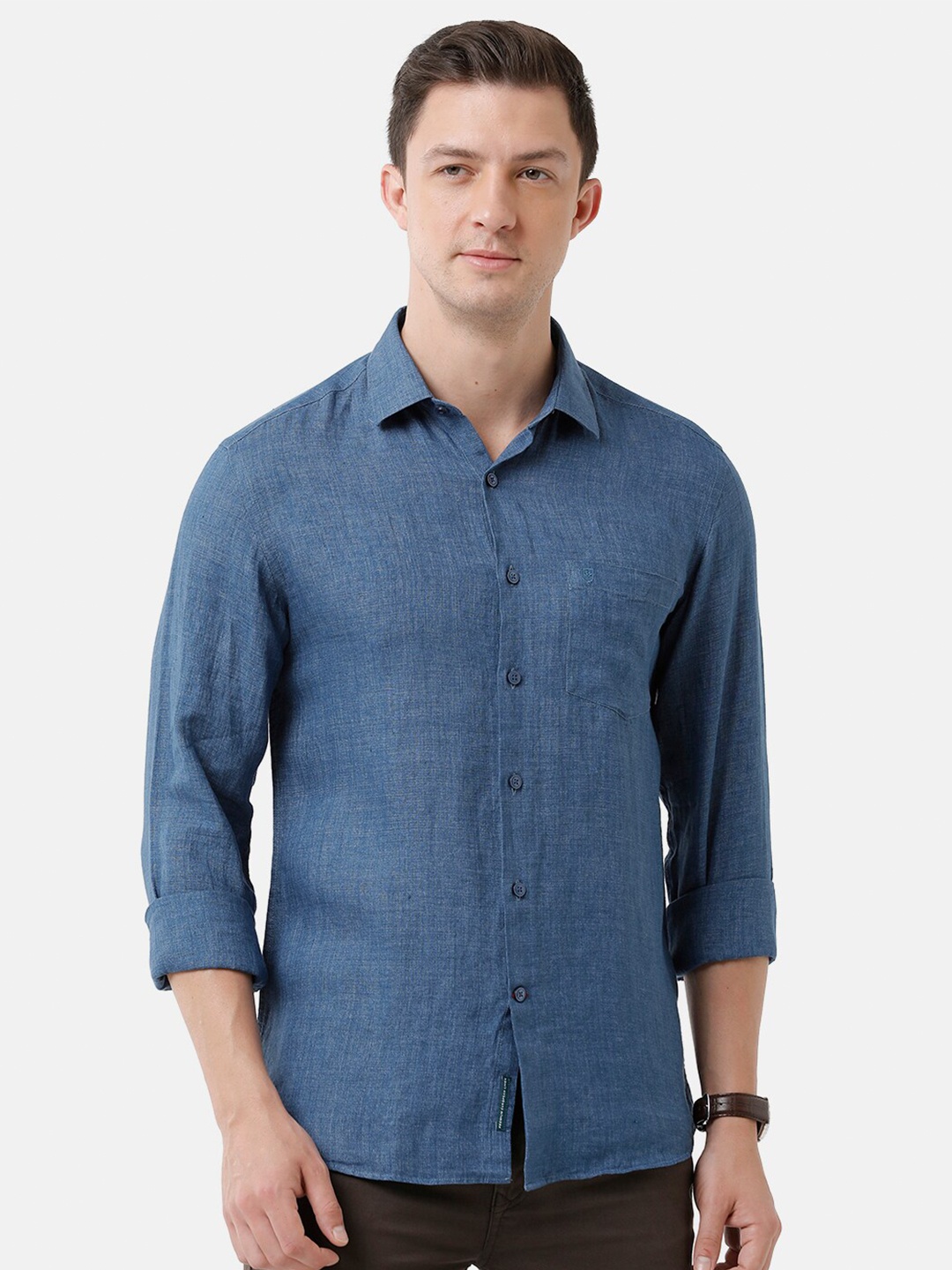 

Linen Club Men Regular Fit Solid Linen Sustainable Casual Shirt, Blue
