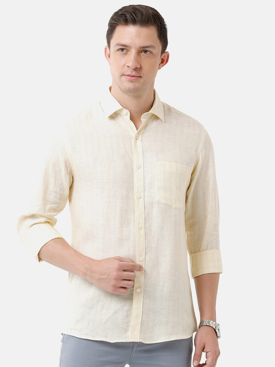 

Linen Club Men Linen Sustainable Casual Shirt, Yellow