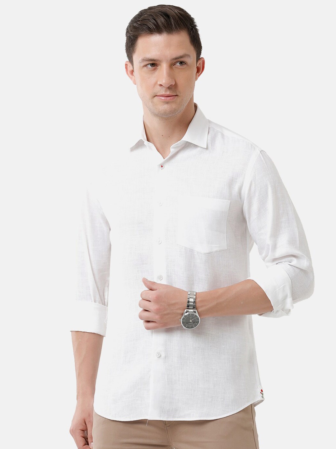 

Linen Club Men Solid Sustainable Casual Shirt, White