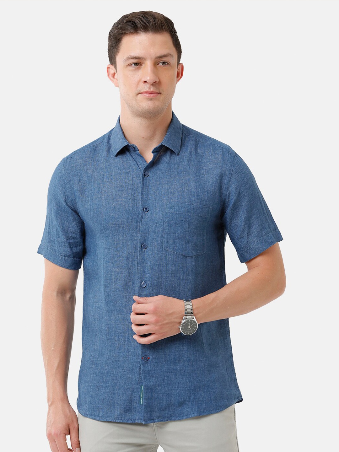 

Linen Club Men Sustainable Casual Shirt, Blue