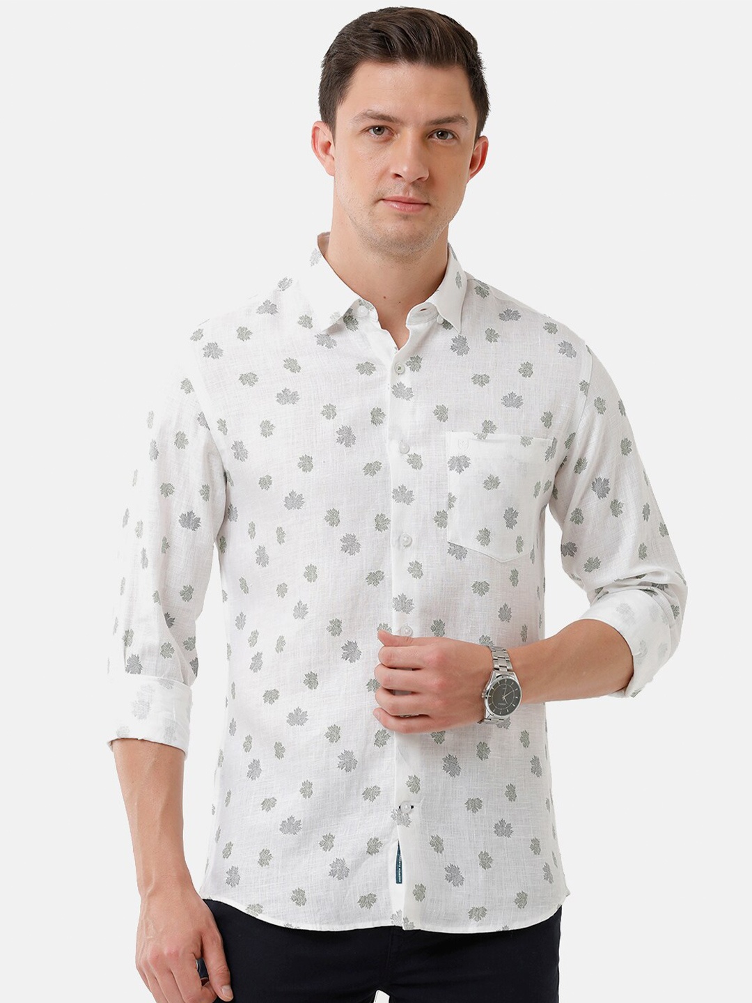 

Linen Club Men Floral Printed Regular Fit Linen Sustainable Casual Shirt, White