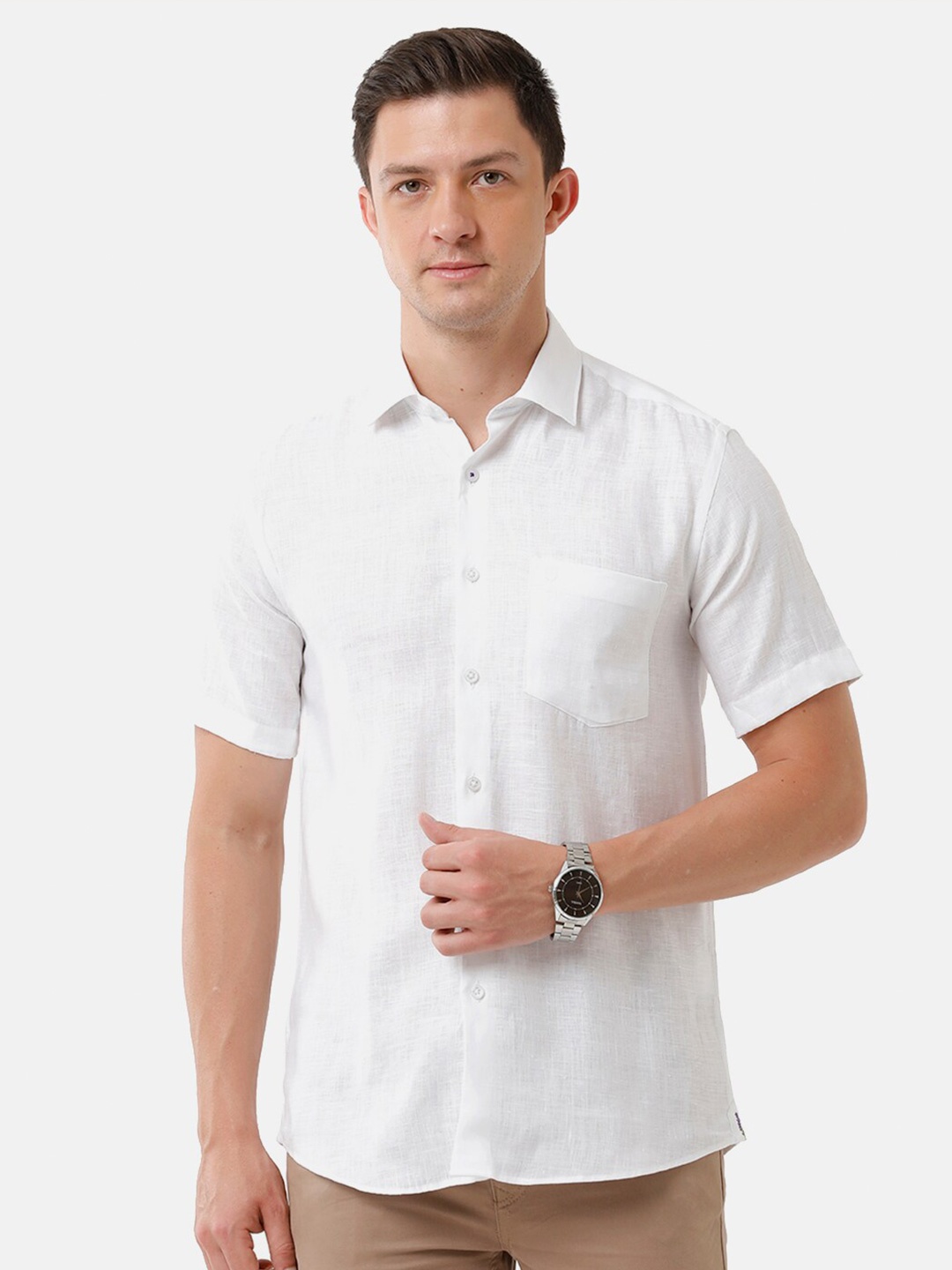 

Linen Club Men Spread Collar Sustainable Casual Shirt, White