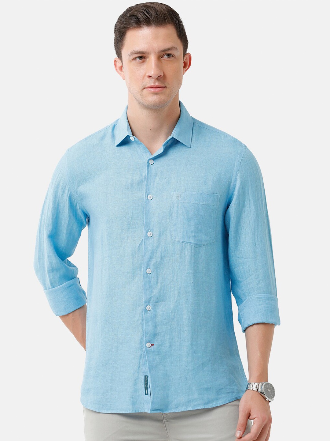 

Linen Club Men Blue Linen Casual Shirt, Turquoise blue
