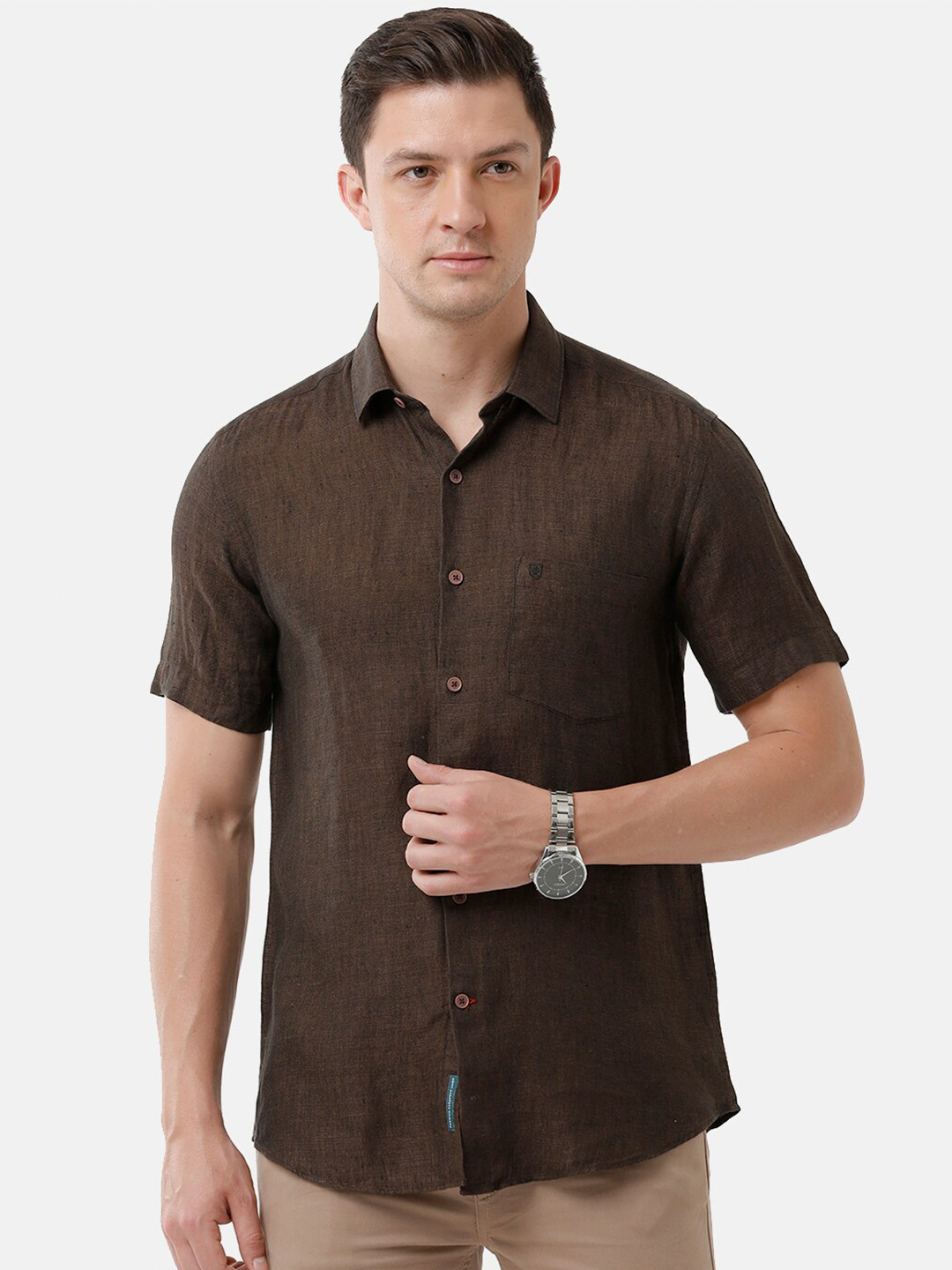 

Linen Club Men Linen Casual Shirt, Brown