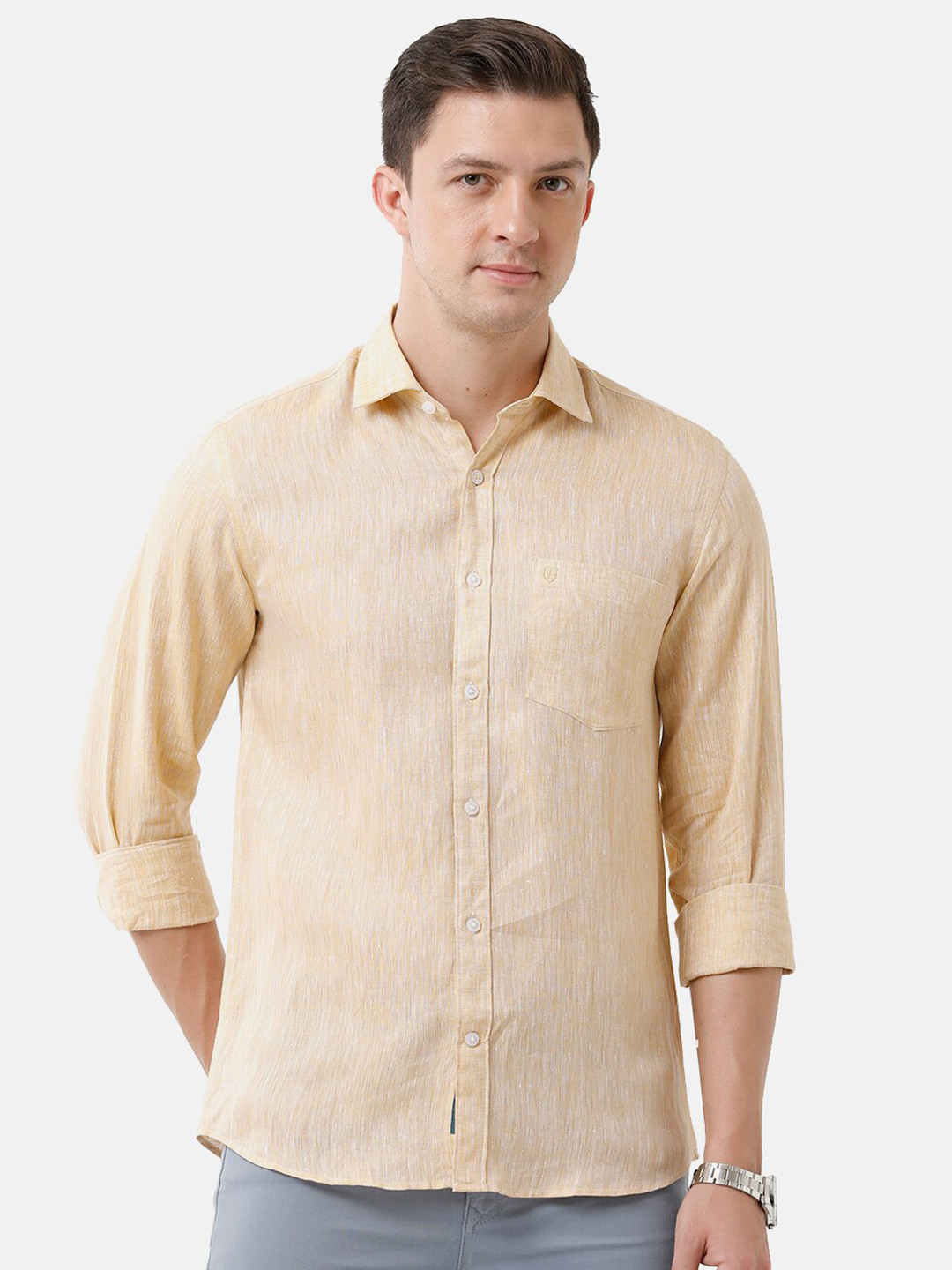 

Linen Club Men Sustainable Casual Shirt, Yellow