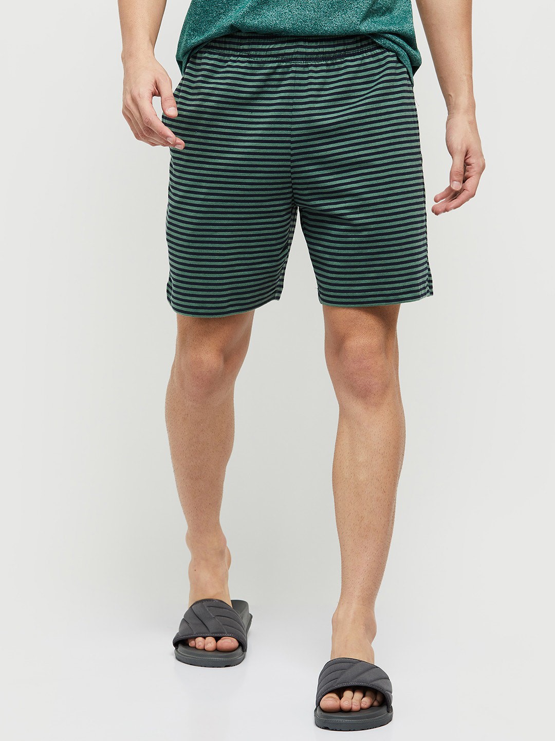 

max Men Striped Lounge Shorts, Green