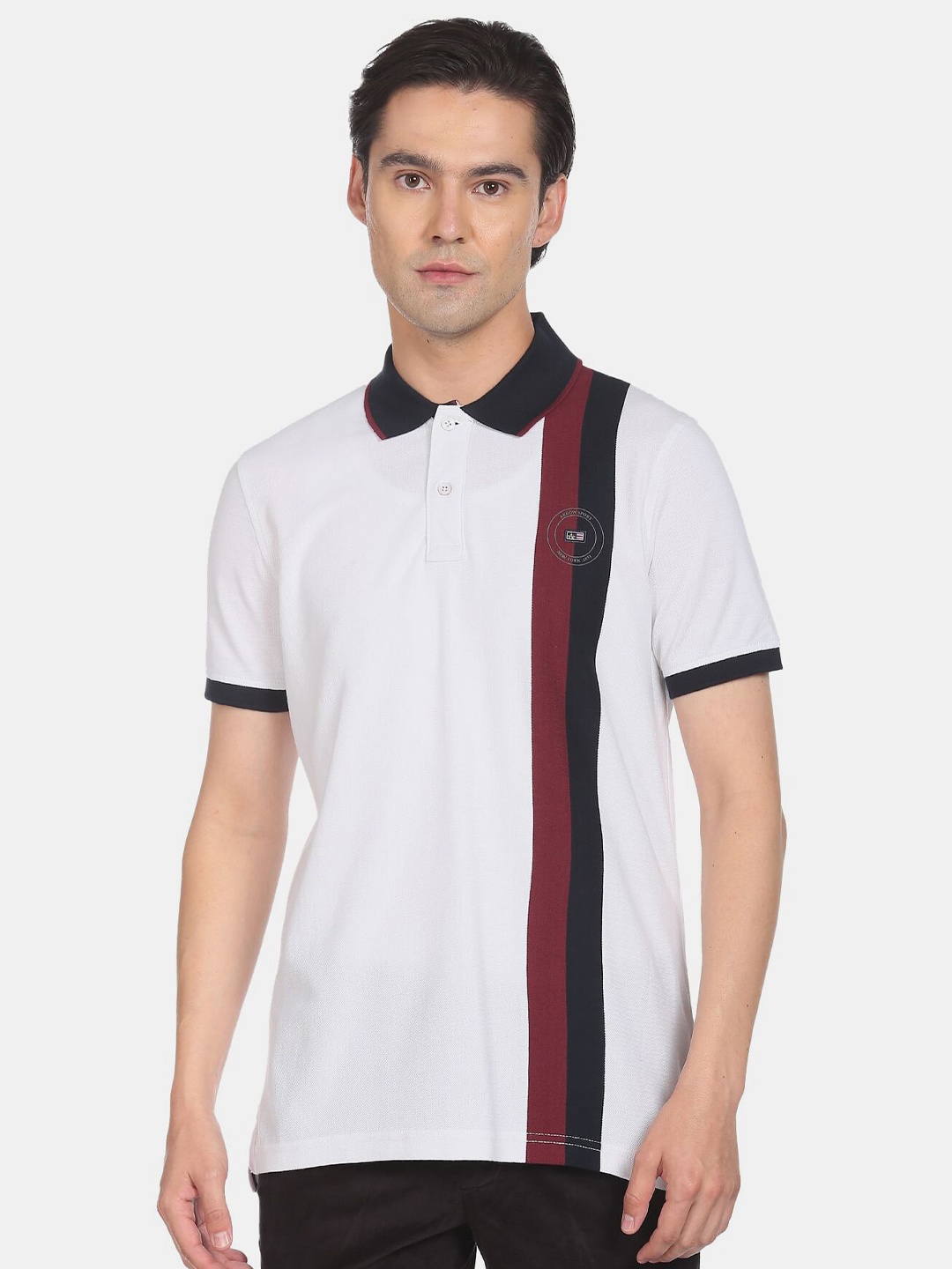 

Arrow Sport Men Striped Polo Collar T-shirt, White