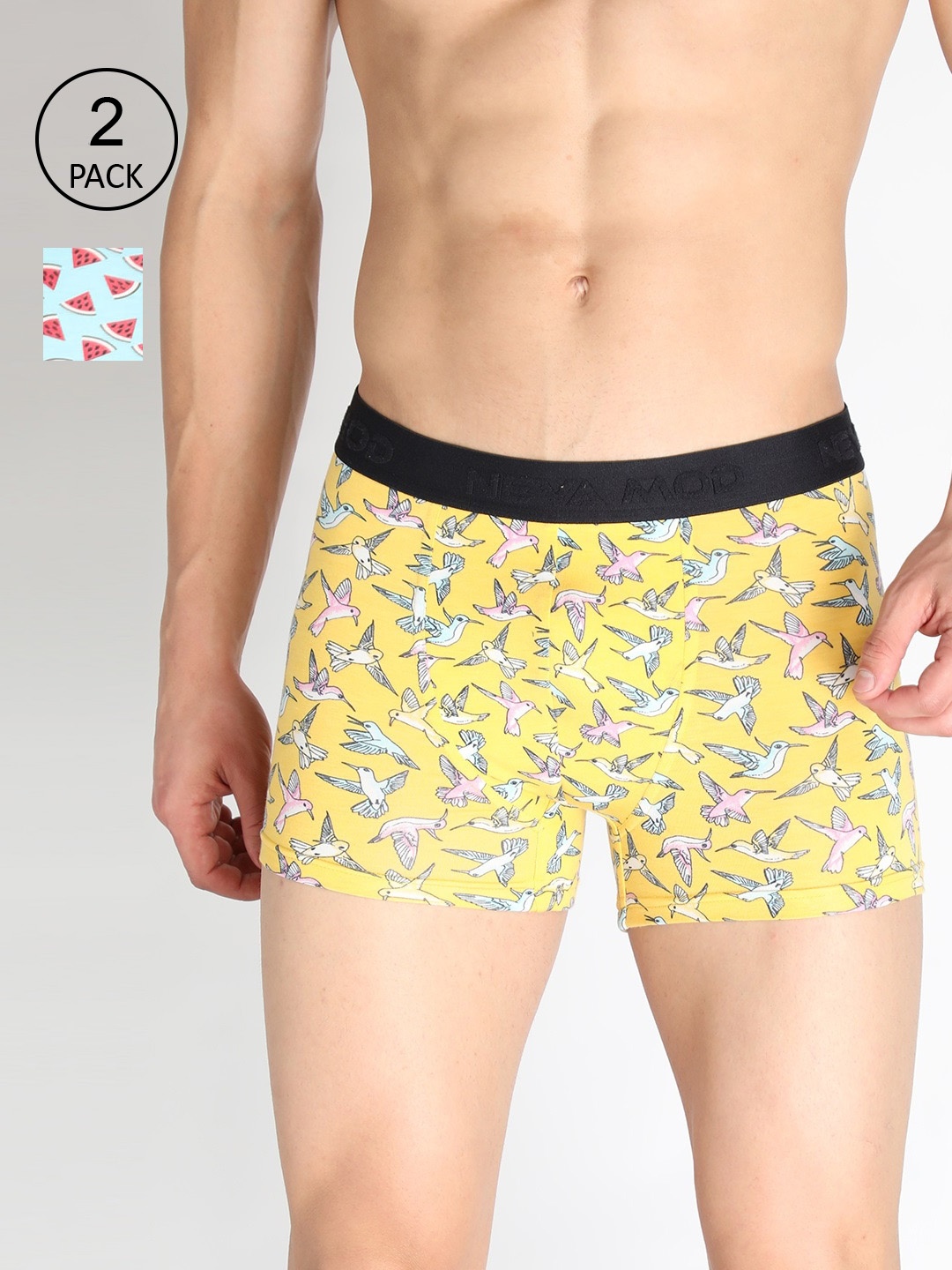 

NEVA Men Pack of 2 Printed Trunks, Yellow