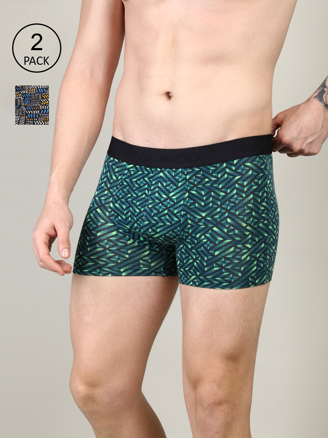 

NEVA Men Pack of 2 Printed Trunks, Teal