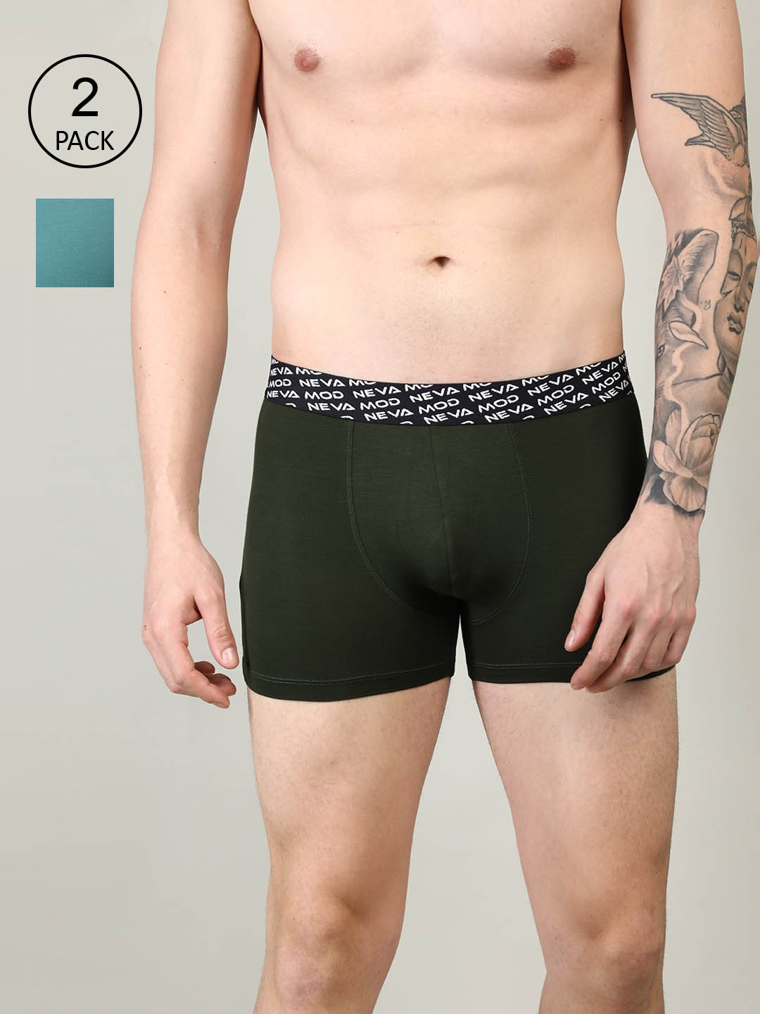 

NEVA Men Pack Of 2 Solid Trunks, Turquoise blue