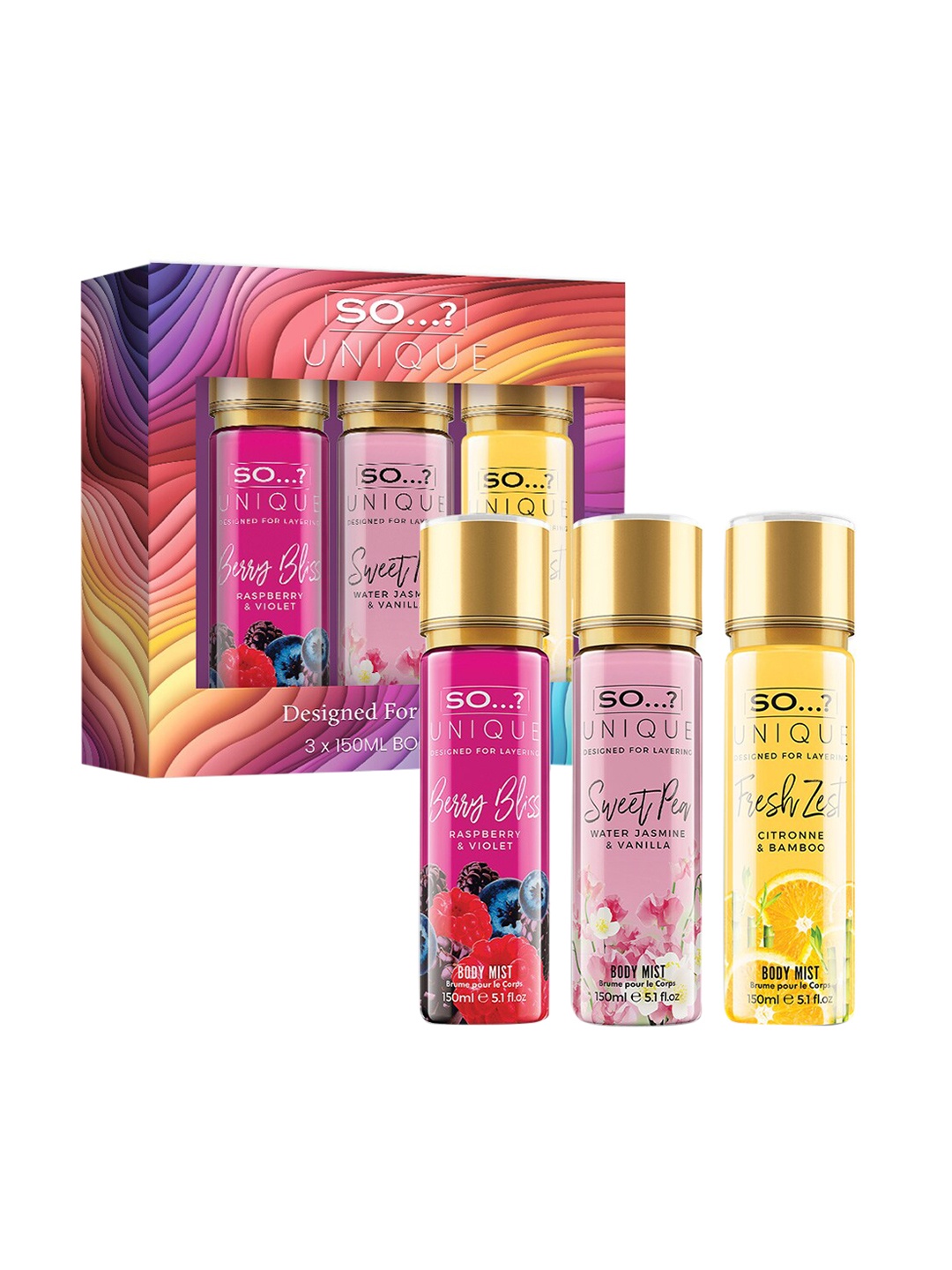 

SO Set Of 3 Berry Bliss + Sweet Pea +Fresh Zest Body Mist 450ml, Transparent