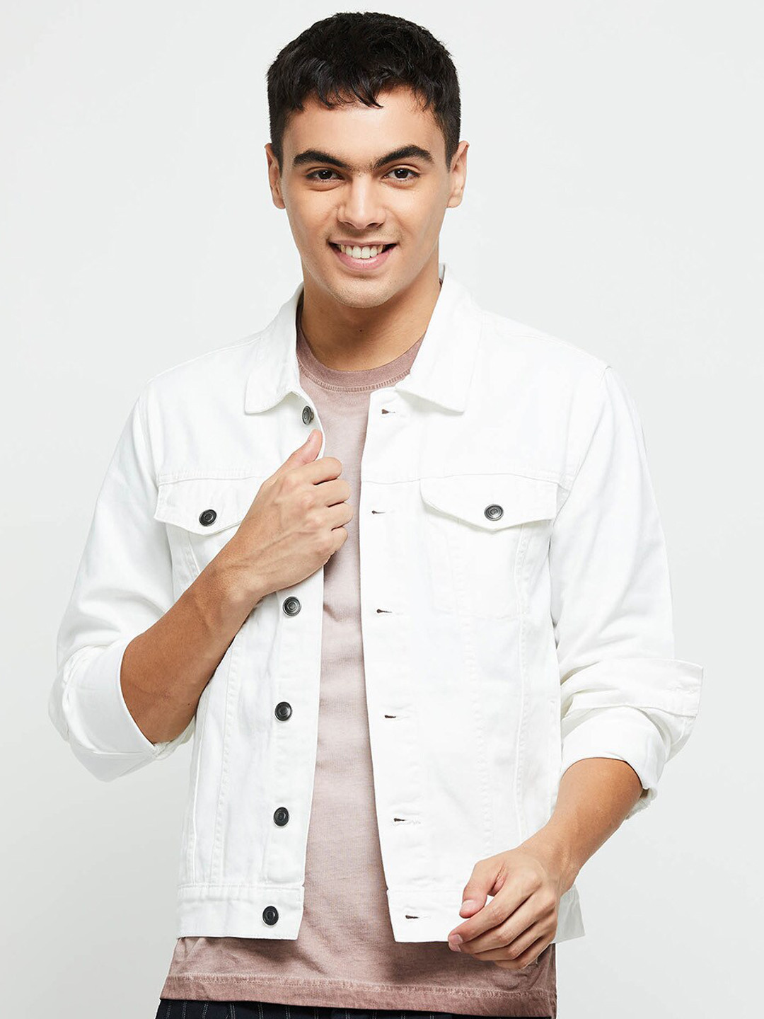 

max Men Striped Denim Pure cotton Jacket, White