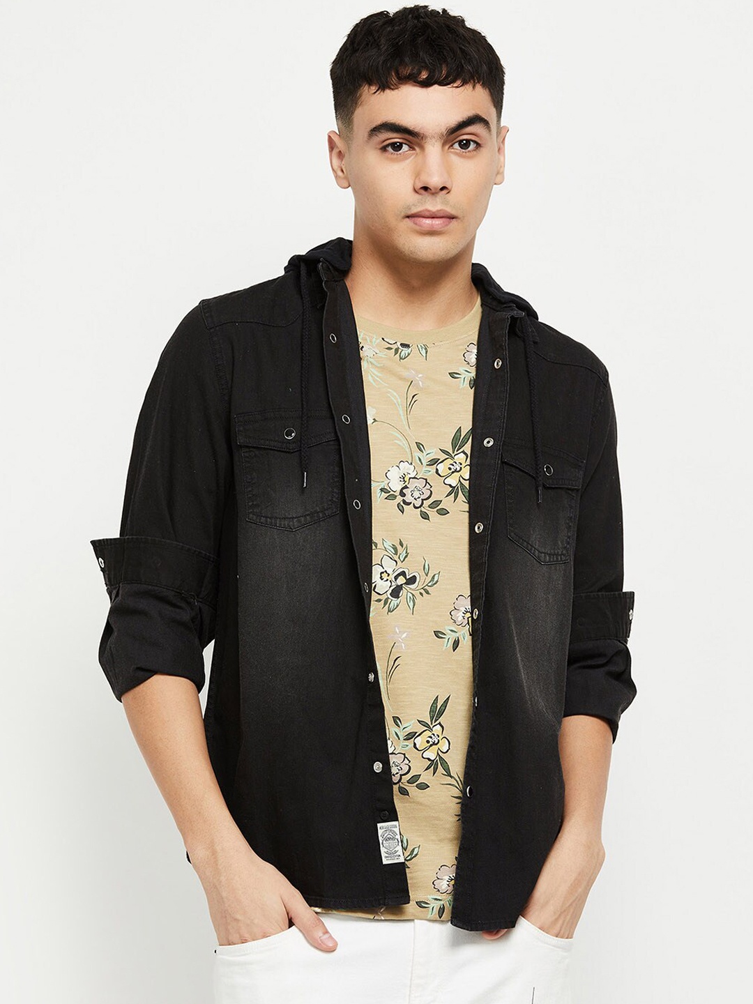 

max Men Denim Pure cotton Jacket, Black