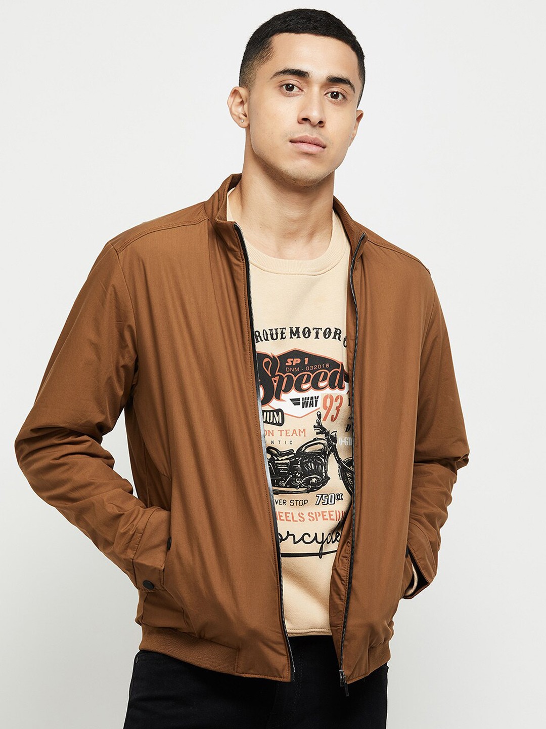 

max Men Tailored Pure cotton Jacket, Brown