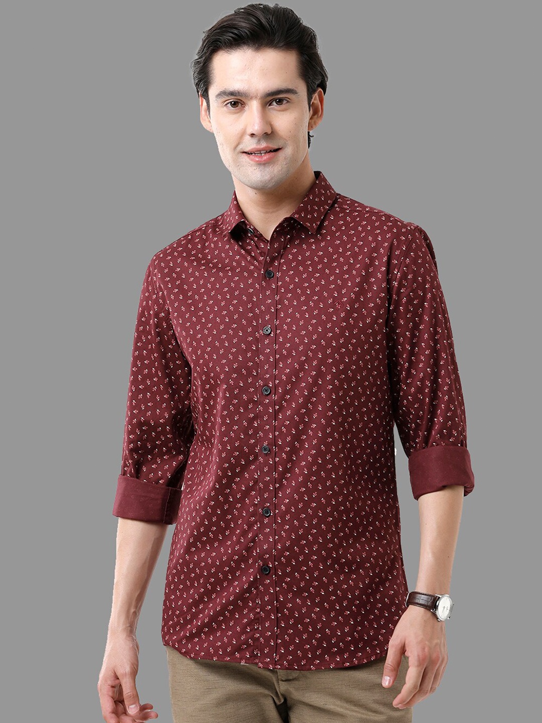 

CP BRO Men Classic Slim Fit Floral Printed Casual Shirt, Brown