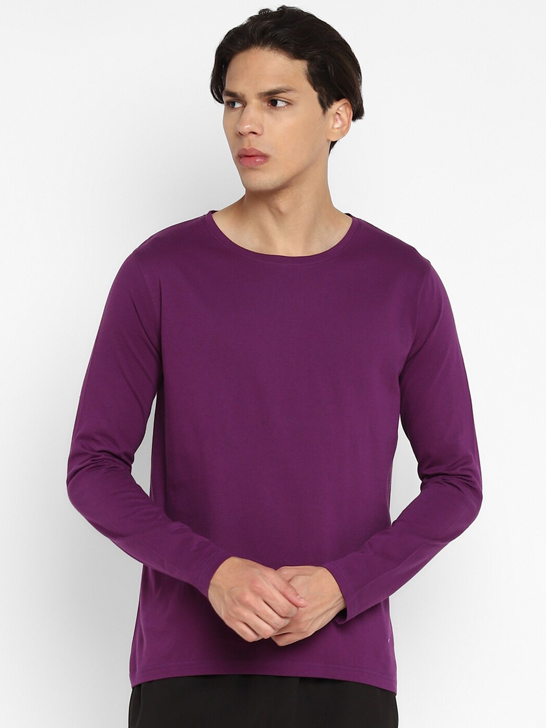 

appulse Men's Long Sleeve Round Neck Cotton t-shirt, Purple