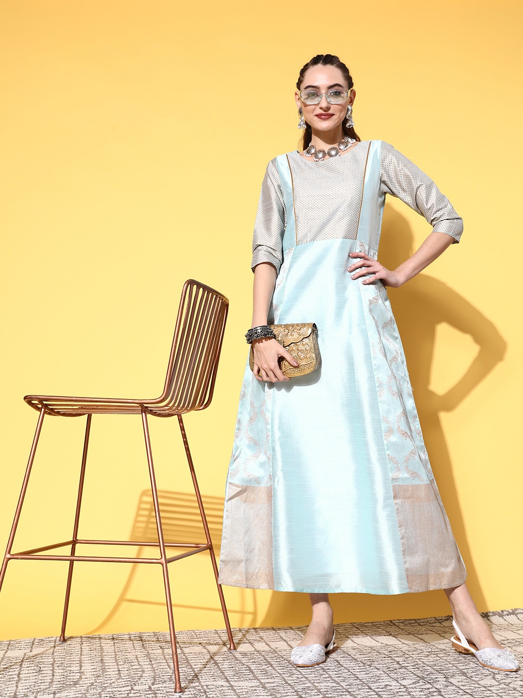 

Ahalyaa Women Blue Ethnic Motifs Volume Control Dress