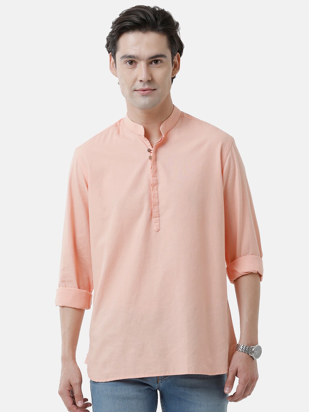 

CAVALLO by Linen Club Men Linen Cotton Casual Shirt, Peach