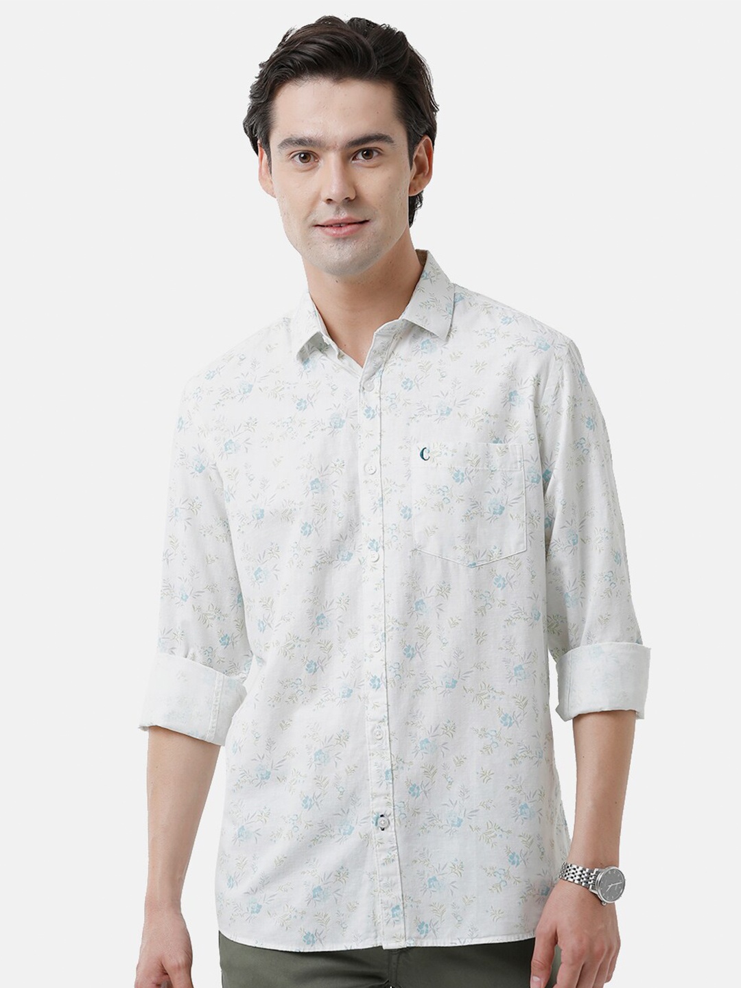 

CAVALLO by Linen Club Men Floral Printed Linen Cotton Casual Shirt, White
