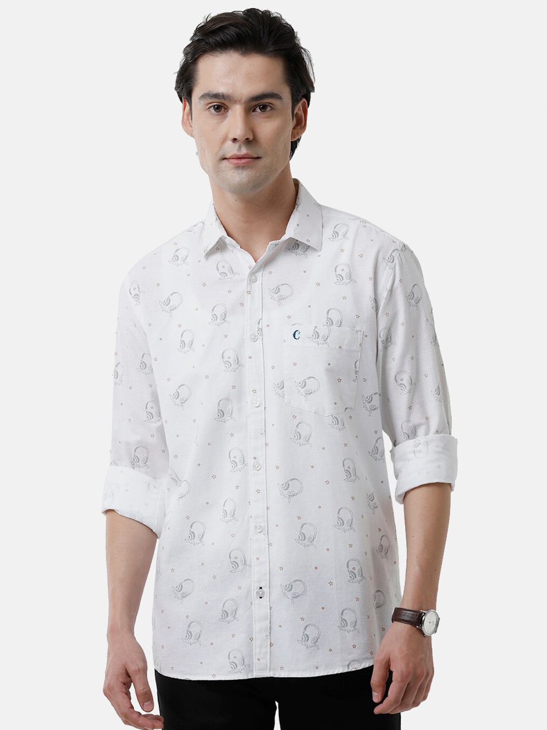 

CAVALLO by Linen Club Men Printed Linen Cotton Casual Shirt, White
