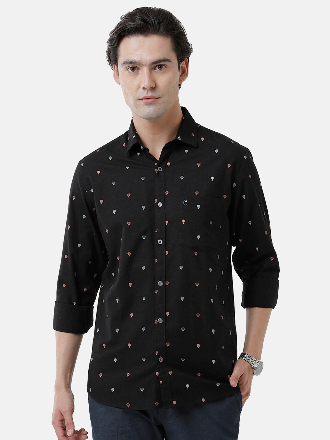 

CAVALLO by Linen Club Men Printed Linen Cotton Casual Shirt, Black