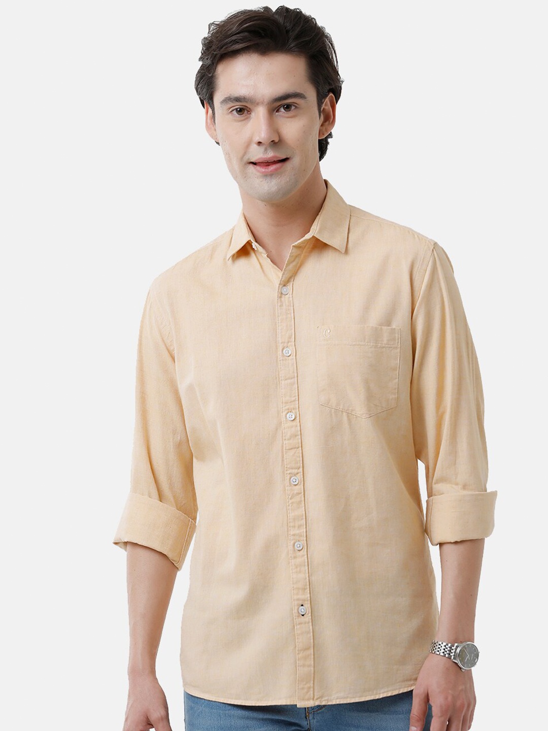 

CAVALLO by Linen Club Men Solid Regular Fit Casual Linen Shirt, Orange