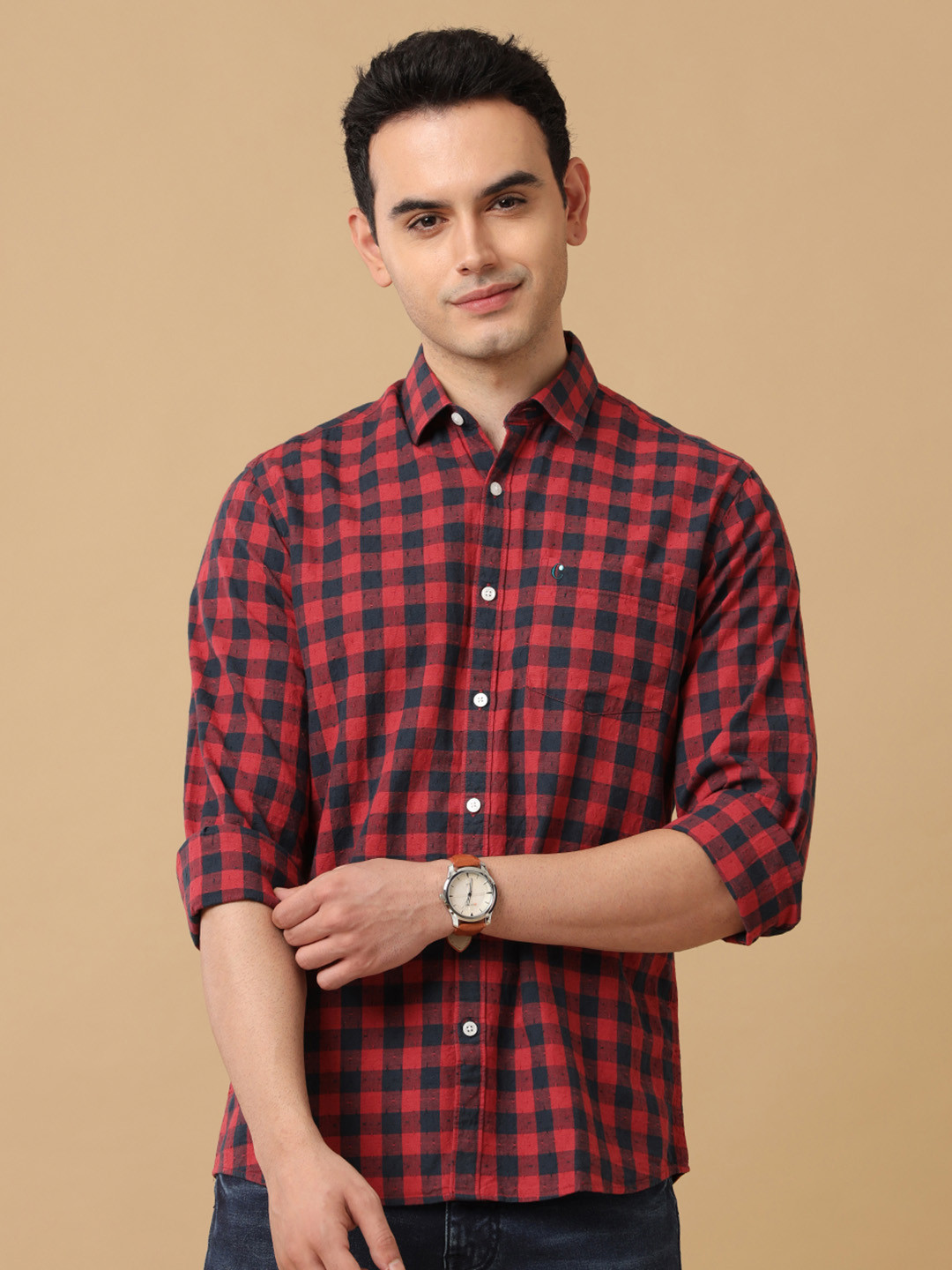 

CAVALLO by Linen Club Men Checked Casual Shirt, Red
