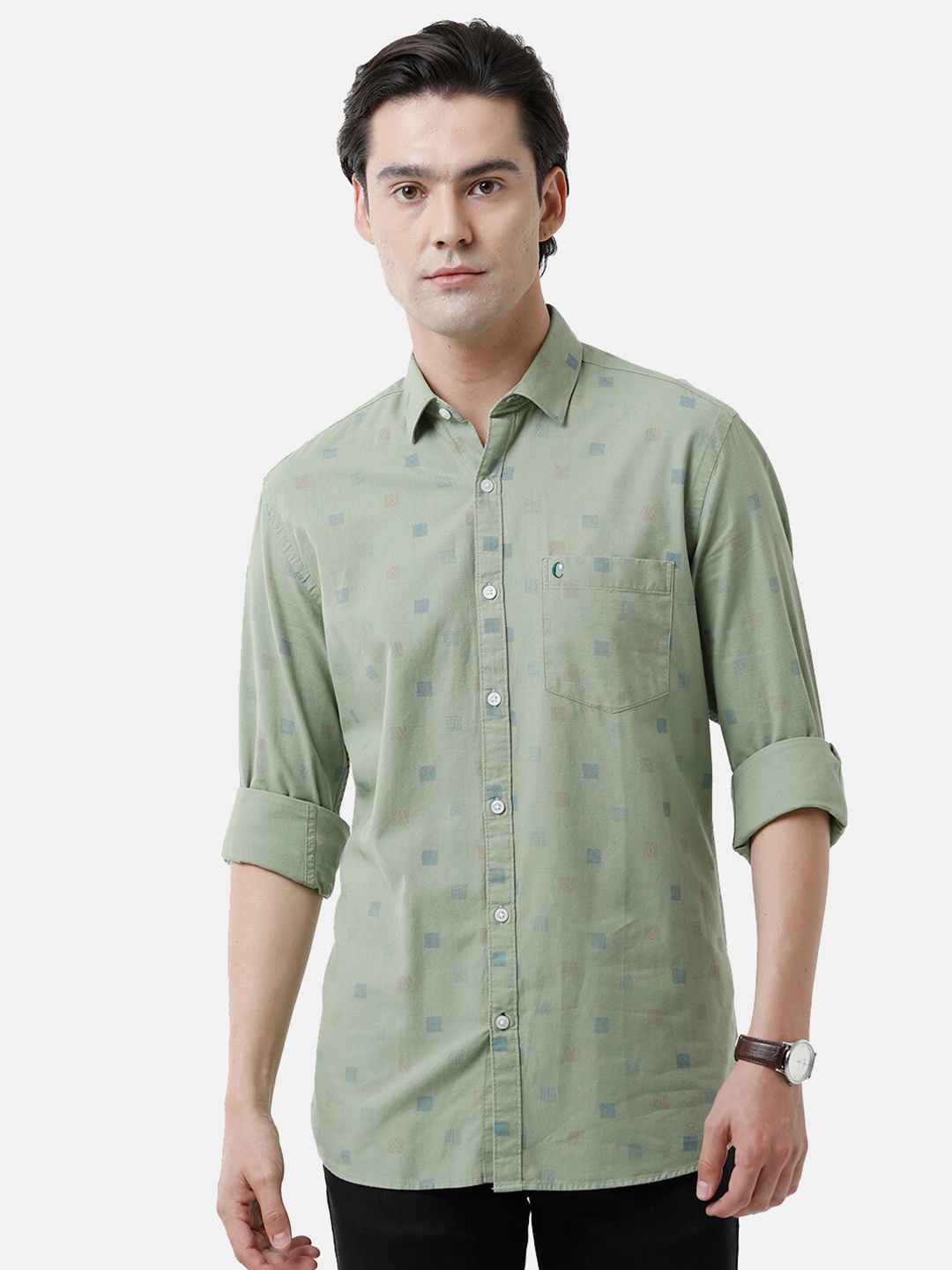 

CAVALLO by Linen Club Men Regular Fit Printed Linen Cotton Casual Shirt, Green