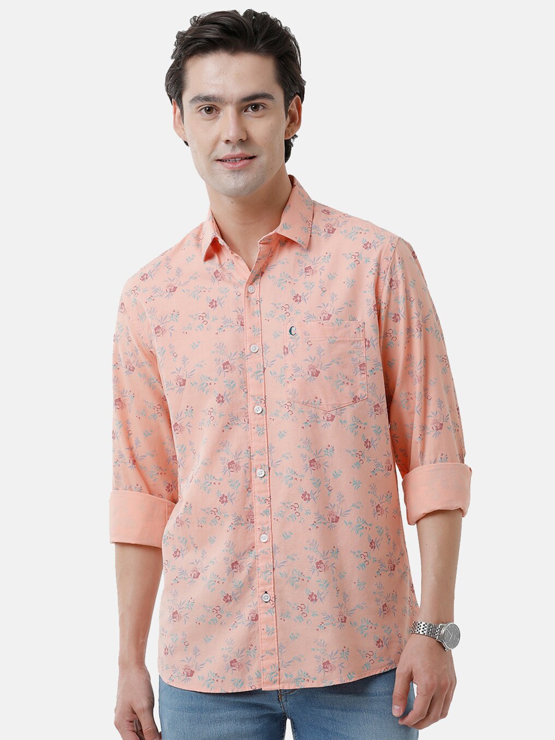 

CAVALLO by Linen Club Men Floral Printed Linen Cotton Casual Shirt, Pink