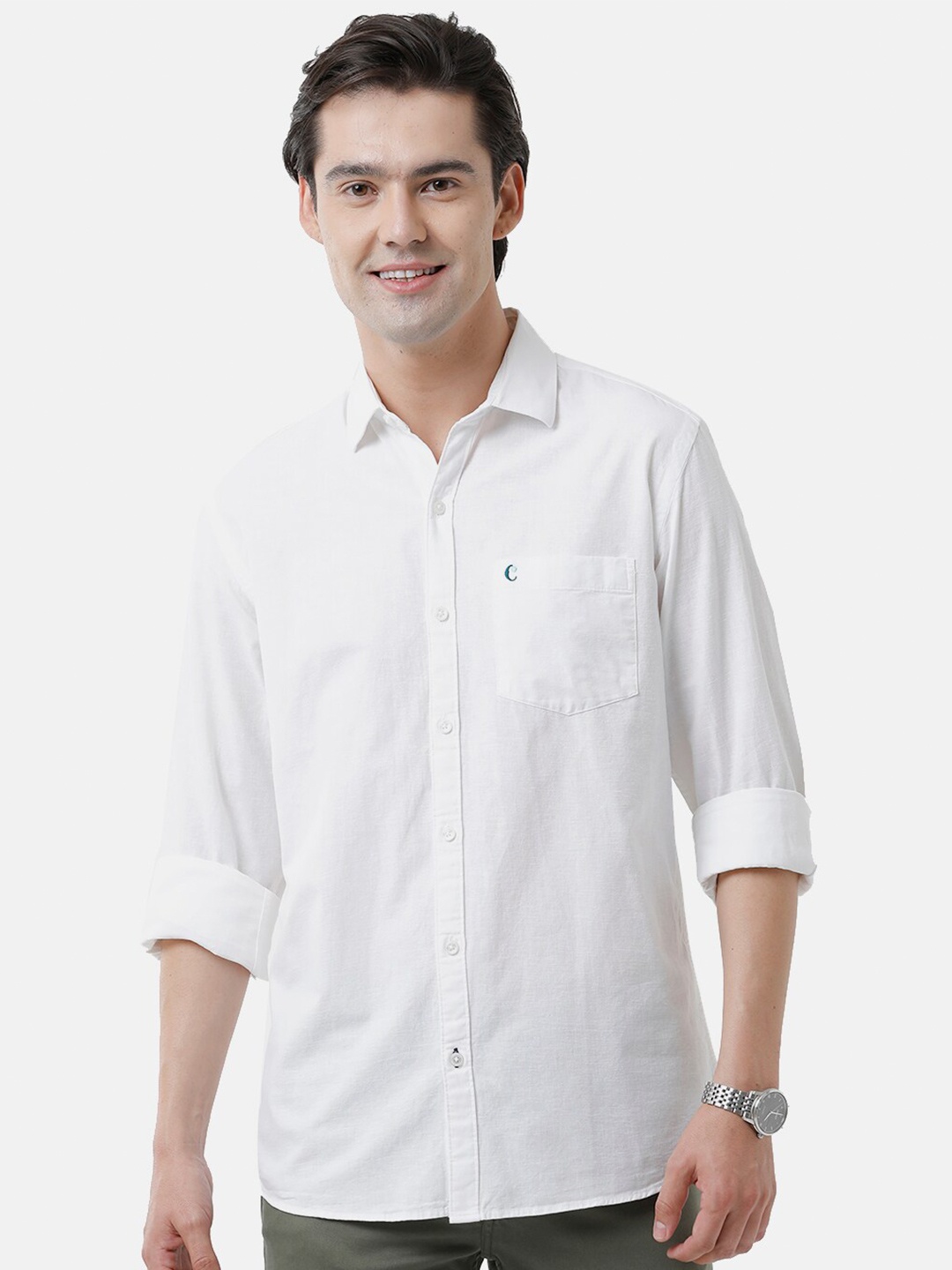 

CAVALLO by Linen Club Men White Solid Casual Linen Cotton Shirt