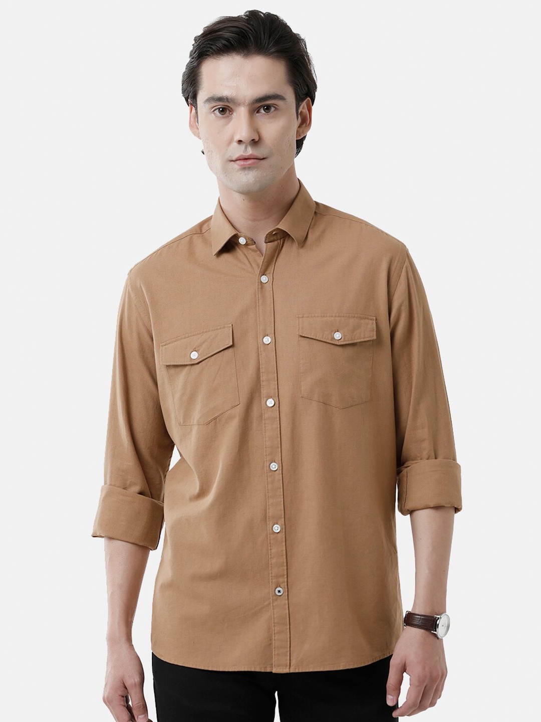 

CAVALLO by Linen Club Men Brown Linen Cotton Casual Shirt