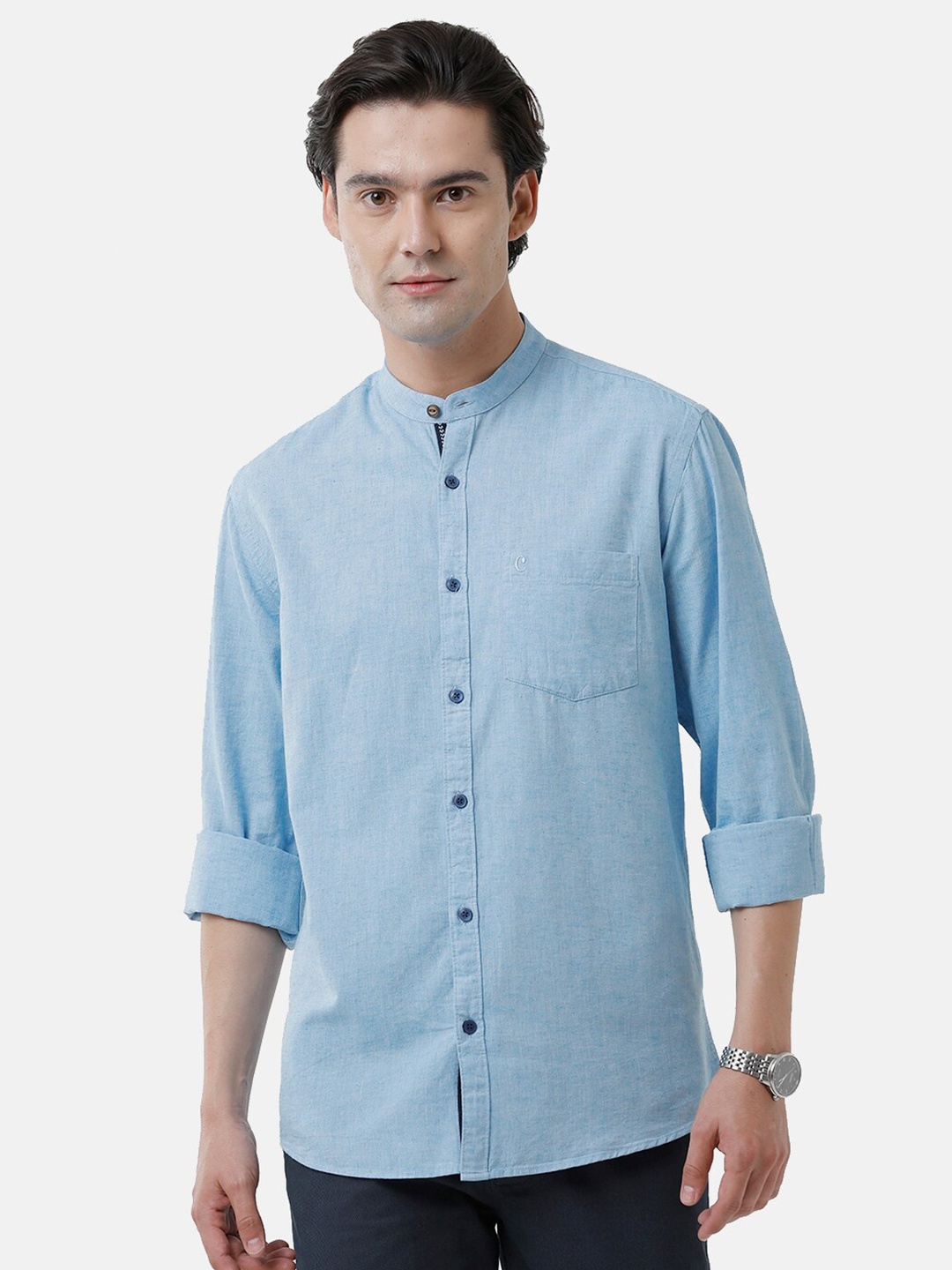 

CAVALLO by Linen Club Men Blue Linen Cotton Casual Shirt