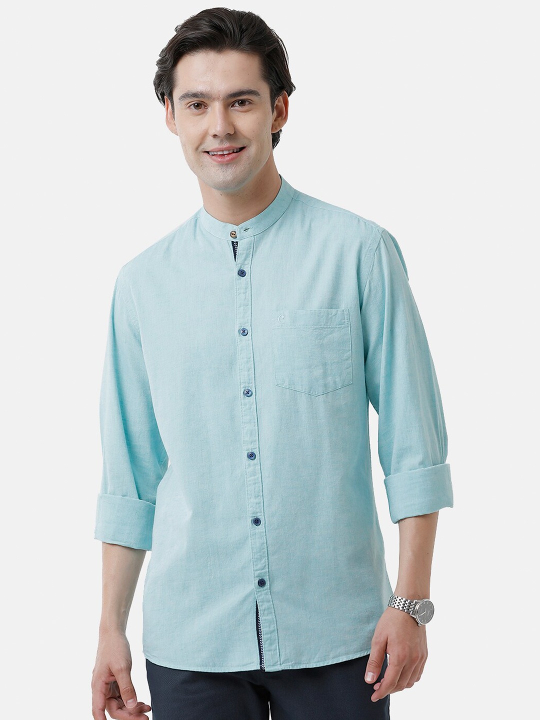 

CAVALLO by Linen Club Men Regular Fit Solid Linen Cotton Casual Shirt, Blue