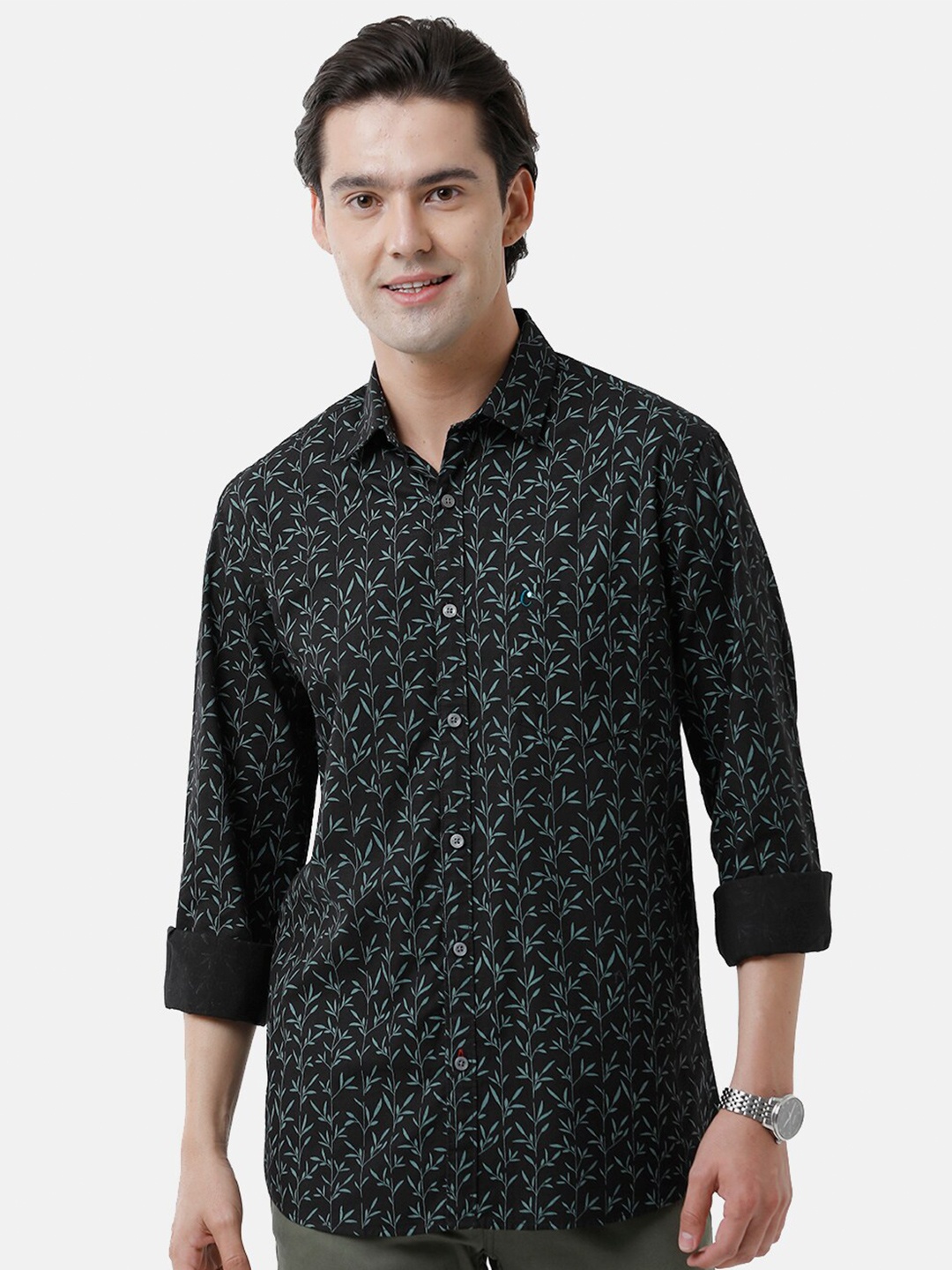 

CAVALLO by Linen Club Men Floral Printed Linen Cotton Casual Shirt, Black