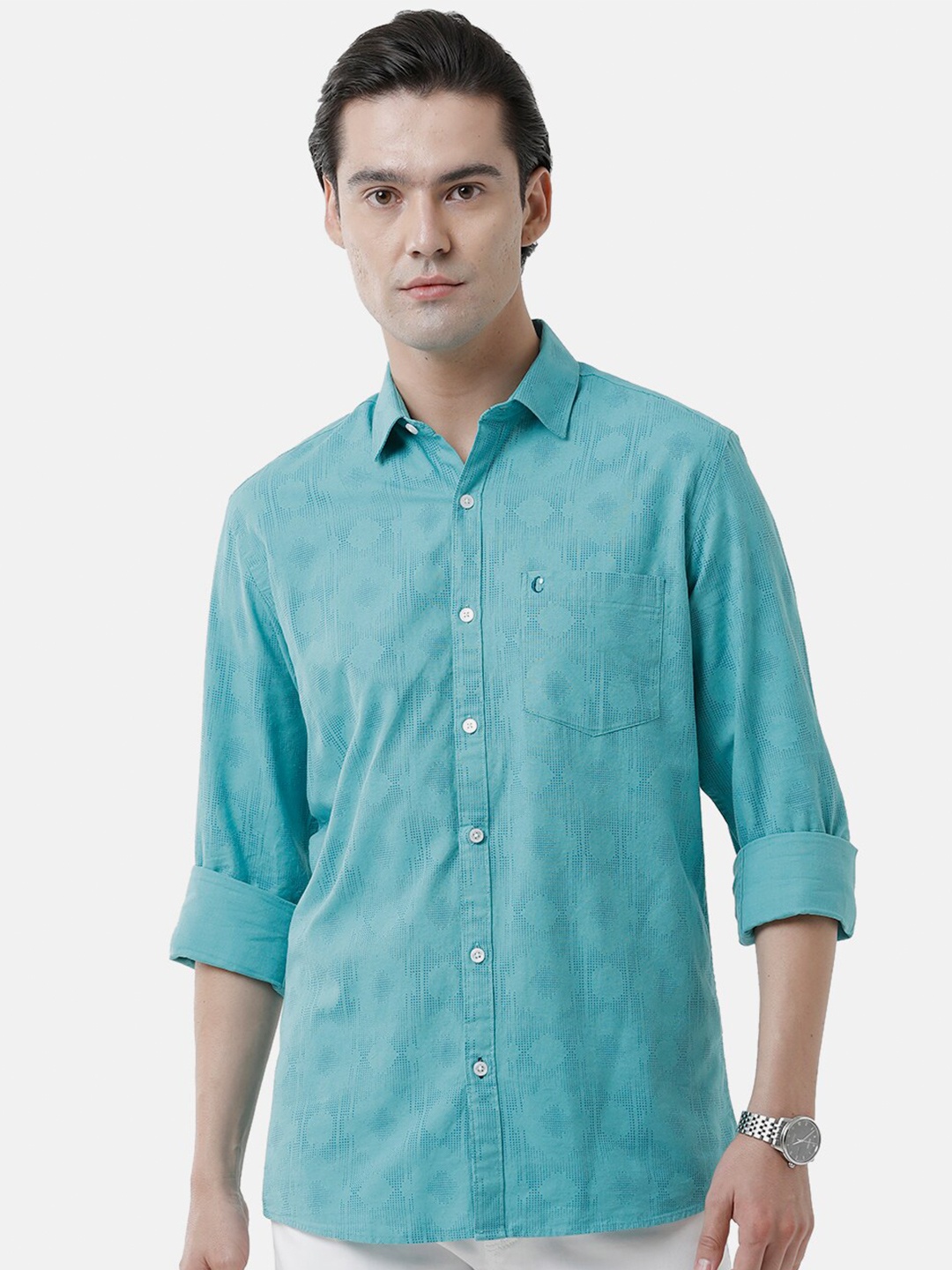 

CAVALLO by Linen Club Men Solid Regular Fit Casual Linen Shirt, Turquoise blue