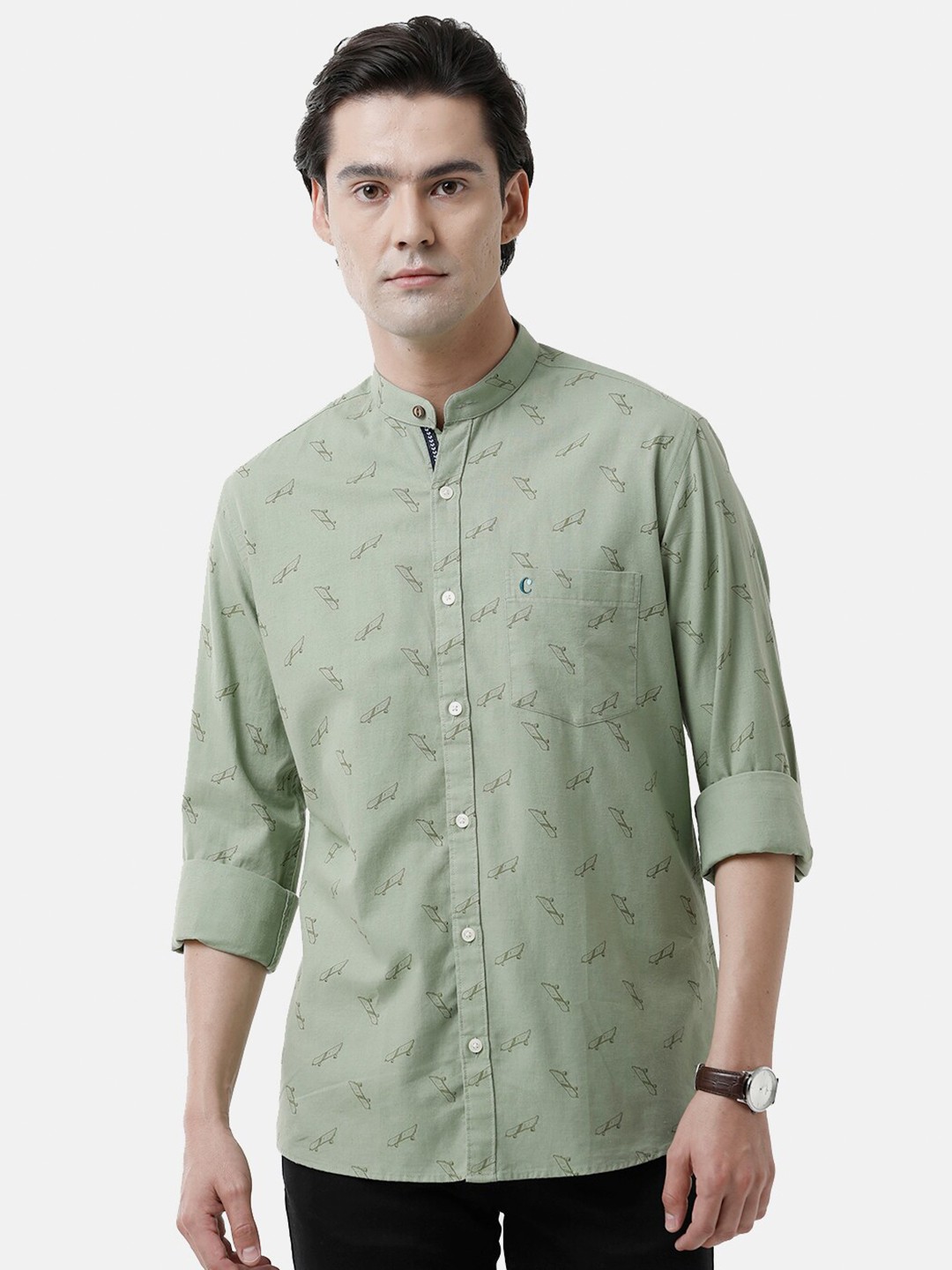 

CAVALLO by Linen Club Men Green Printed Linen Cotton Casual Shirt