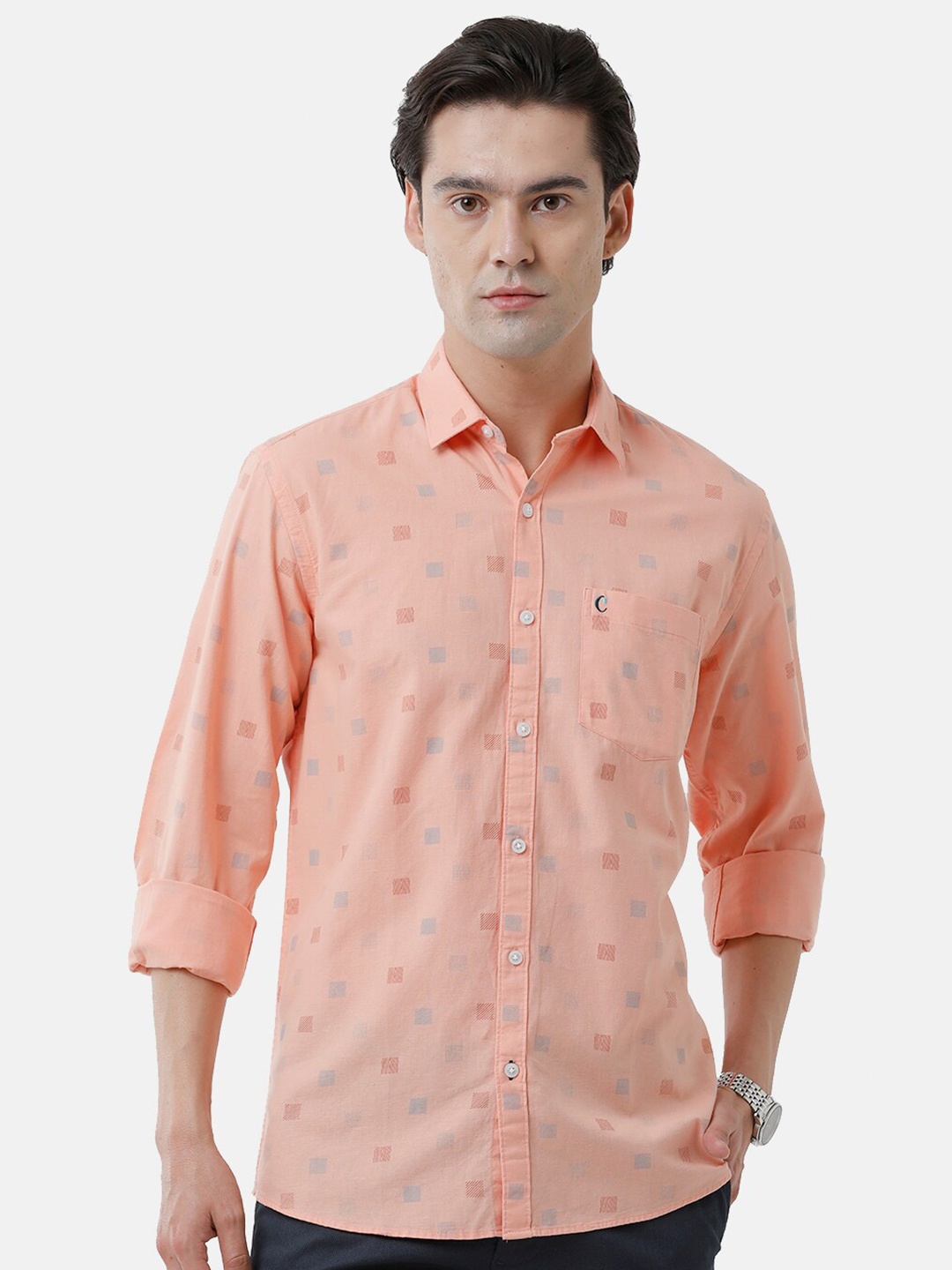 

CAVALLO by Linen Club Men Regular Fit Printed Linen Cotton Casual Shirt, Pink